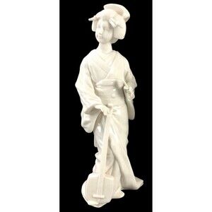 KPM Blanc De Chine Geisha Figurine with Instrument - Mint Condition 11 In